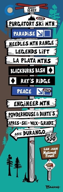 PURGATORY RUNS VIEWS SIGN POST | CANVAS | ILLUSTRATION | 1:3 RATIO