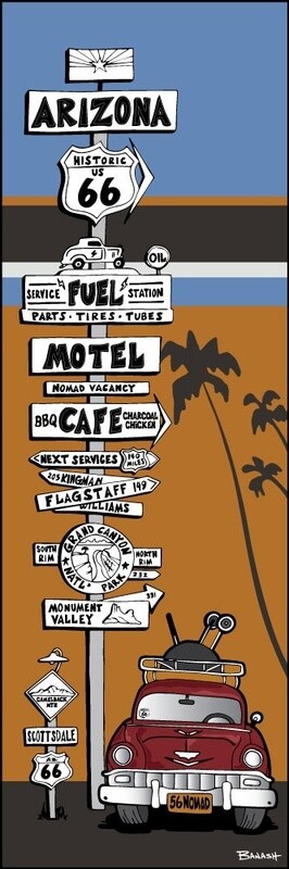ARIZONA ROUTE 66 PITSTOPS NOMAD DESERT LINES | LOOSE PRINT | ILLUSTRATION | 1:3 RATIO