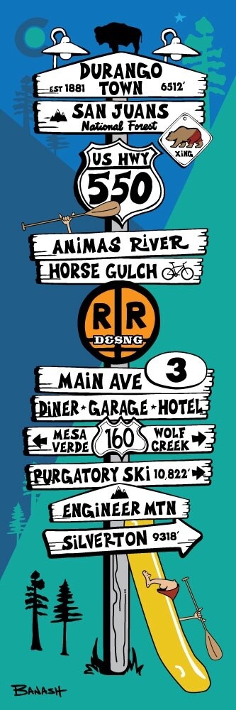 DURANGO TOWN SIGN POST | LOOSE PRINT | ILLUSTRATION | 1:3 RATIO
