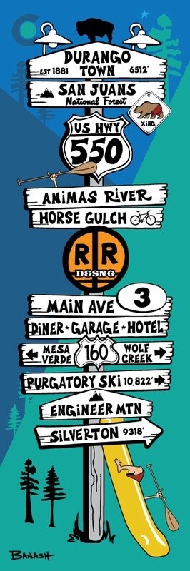 DURANGO TOWN SIGN POST | LOOSE PRINT | ILLUSTRATION | 1:3 RATIO