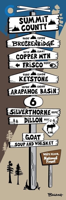 SUMMIT COUNTY SKI SIGN POST | CANVAS | ILLUSTRATION | 1:3 RATIO