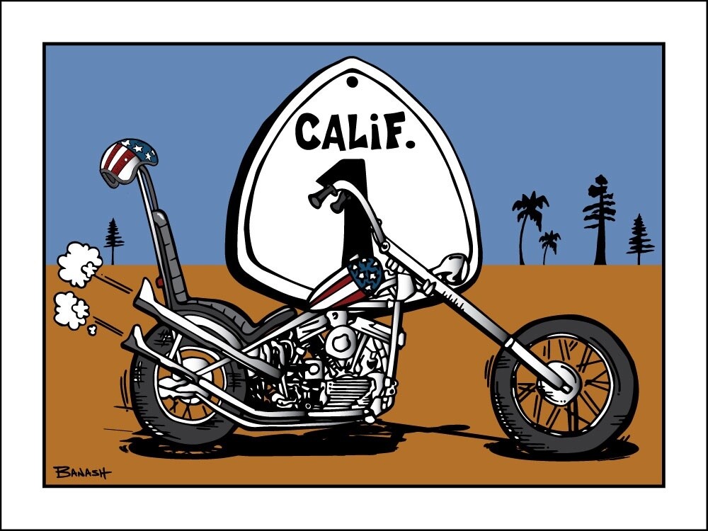 EASY RIDER CHOPPER OLD HWY 1 | LOOSE PRINT | ILLUSTRATION | 3:4 RATIO