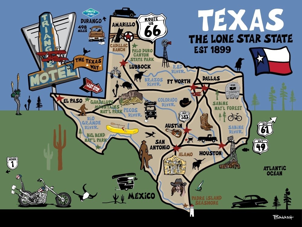 TEXAS LONE STAR STATE MAP | CANVAS | ILLUSTRATION | 3:4 RATIO