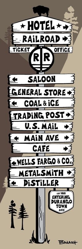 DURANGO OLD WEST TOWN SIGN POST | LOOSE PRINT | ILLUSTRATION | 1:3 RATIO