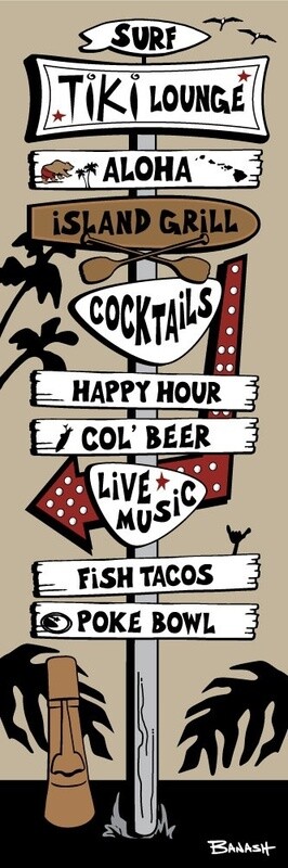 TIKI LOUNGE HAWAII SIGN POST | LOOSE PRINT | ILLUSTRATION | 1:3 RATIO