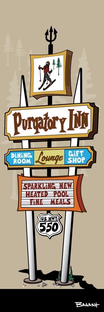 PURGATORY INN SKI SIGN POST | LOOSE PRINT | ILLUSTRATION | 1:3 RATIO
