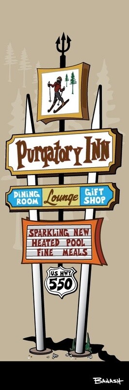 PURGATORY INN SKI SIGN POST | CANVAS | ILLUSTRATION | 1:3 RATIO