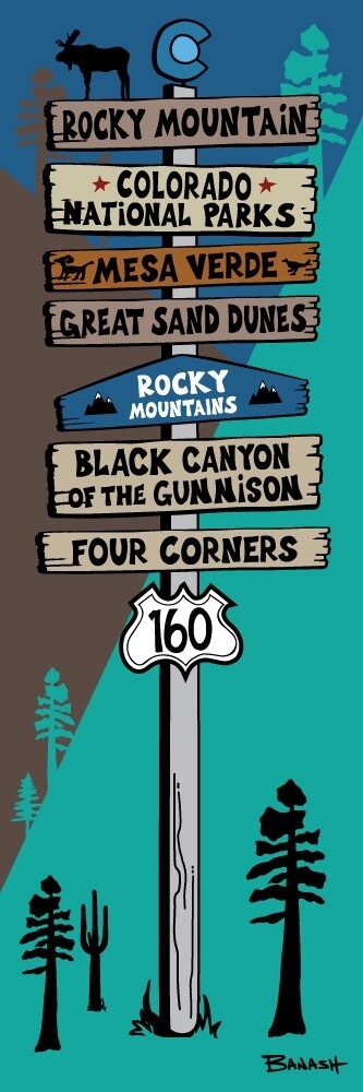 COLORADO NATIONAL PARKS SIGN POST | CANVAS | ILLUSTRATION | 1:3 RATIO