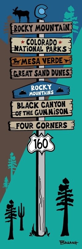 COLORADO NATIONAL PARKS SIGN POST | CANVAS | ILLUSTRATION | 1:3 RATIO