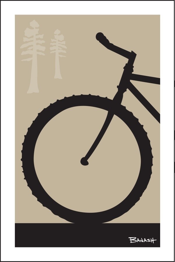 MOUNTAIN BIKE FRONT END PINES . COLOR SERIES | CANVAS | ILLUSTRATION | 2:3 RATIO, COLOR: TAN, Size: 4x6