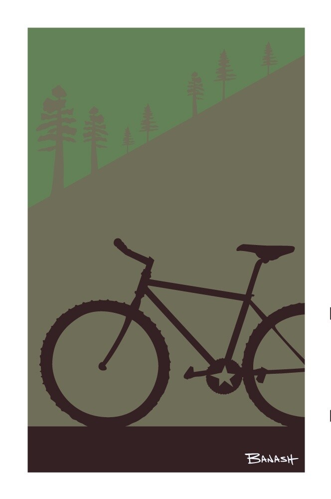 MOUNTAIN BIKE SLOPE PINES . COLOR SERIES | CANVAS | ILLUSTRATION | 2:3 RATIO, COLOR: FOREST, Size: 4x6