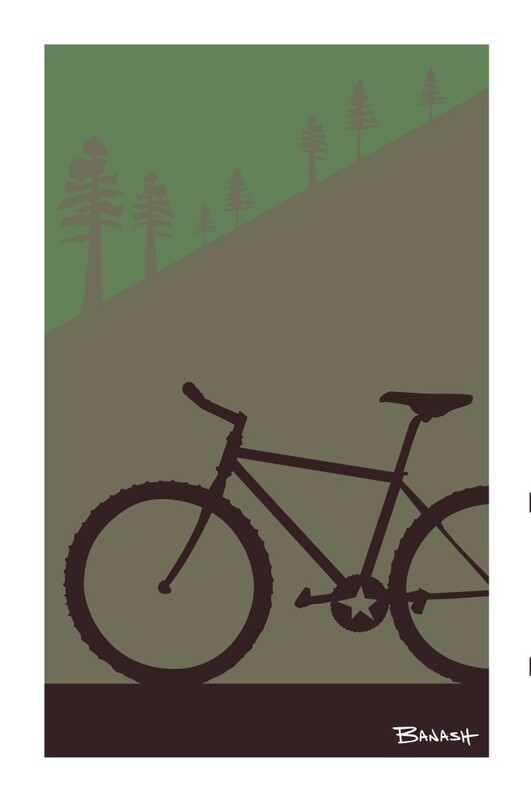 MOUNTAIN BIKE SLOPE PINES . COLOR SERIES | LOOSE PRINT | ILLUSTRATION | 2:3 RATIO, COLOR: FOREST, Size: 4x6