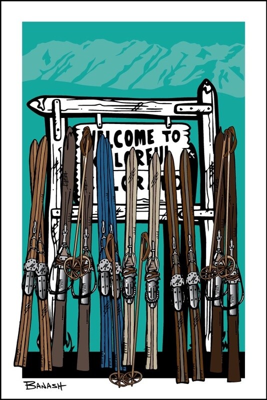 DURANGO PURGATORY WELCOME SIGN VINTAGE SKIIS | CANVAS | ILLUSTRATION | 2:3 RATIO