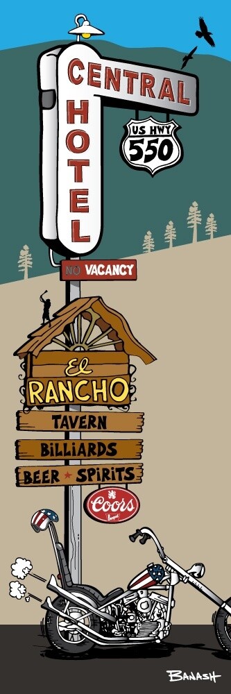 CENTRAL HOTEL EL RANCHO SIGN POST | LOOSE PRINT | ILLUSTRATION | 1:3 RATIO