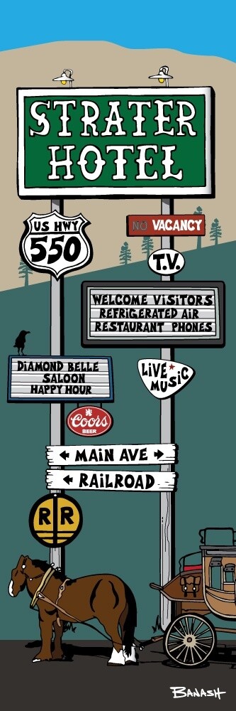 STRATER HOTEL DIAMOND BELLE SALOON SIGN POST | CANVAS | ILLUSTRATION | 1:3 RATIO, Size: 4x12