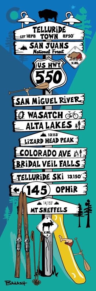 TELLURIDE TOWN SIGN POST | CANVAS | ILLUSTRATION | 1:3 RATIO