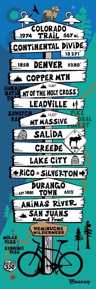 COLORADO TRAIL SIGN POST | CANVAS | ILLUSTRATION | 1:3 RATIO