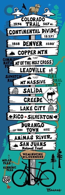 COLORADO TRAIL SIGN POST | CANVAS | ILLUSTRATION | 1:3 RATIO