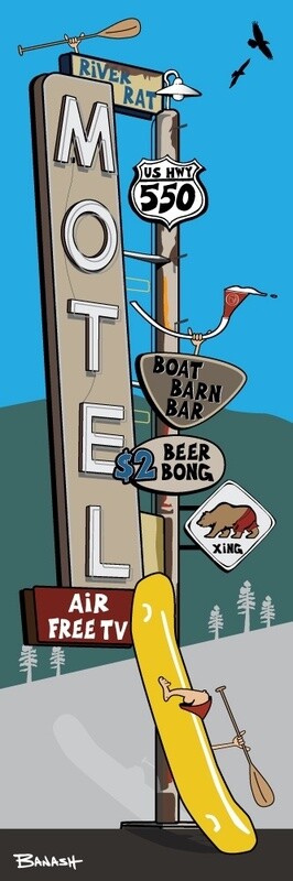 RIVER RAT MOTEL SIGN POST | LOOSE PRINT | ILLUSTRATION | 1:3 RATIO