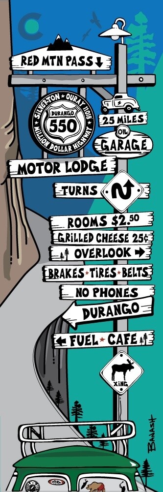 MILLION DOLLAR HIGHWAY MOTOR LODGE SIGN POST | LOOSE PRINT | ILLUSTRATION | 1:3 RATIO