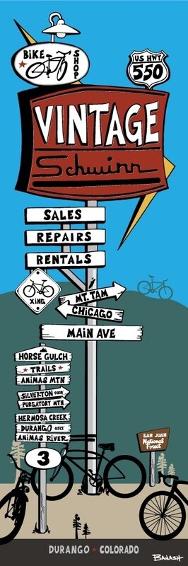 DURANGO VINTAGE SCHWINN SIGN POST | CANVAS | ILLUSTRATION | 1:3 RATIO