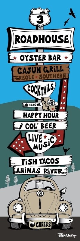 HIGHWAY 3 ROADHOUSE SIGN POST | CANVAS | ILLUSTRATION | 1:3 RATIO