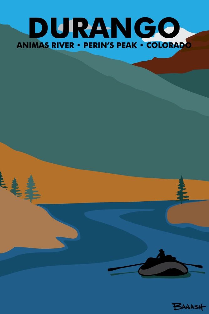 DURANGO ANIMAS RIVER PERINS PEAK COLORADO | CANVAS | ILLUSTRATION | 2:3 RATIO