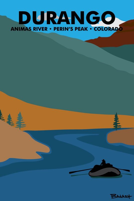 DURANGO ANIMAS RIVER PERINS PEAK COLORADO | CANVAS | ILLUSTRATION | 2:3 RATIO