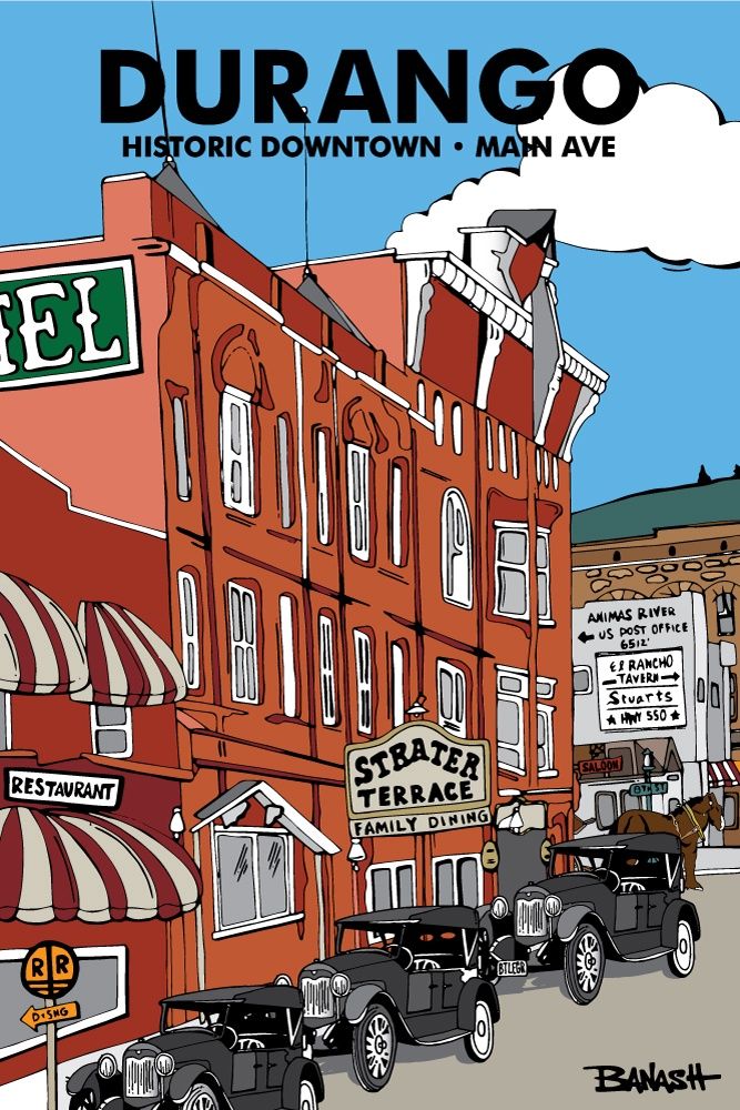 DURANGO HEADER STRATER HOTEL MAIN AVE HISTORIC DOWNTOWN | CANVAS | ILLUSTRATION | 2:3 RATIO