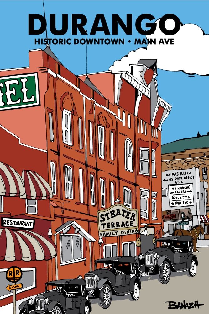 DURANGO HEADER STRATER HOTEL MAIN AVE HISTORIC DOWNTOWN | LOOSE PRINT | ILLUSTRATION | 2:3 RATIO