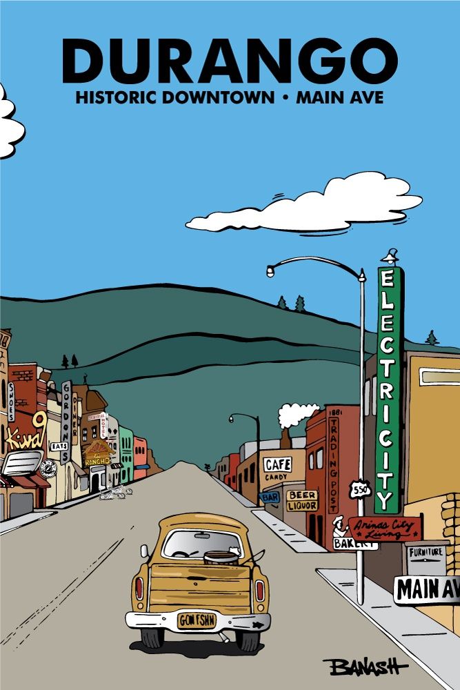 DURANGO HEADER MAIN AVE HISTORIC DOWNTOWN | CANVAS | ILLUSTRATION | 2:3 RATIO