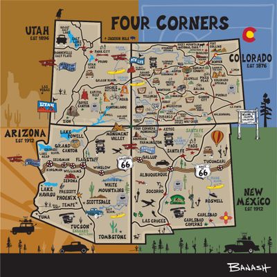 FOUR CORNERS DESTINATIONS MAP | STICKER, Size: 2&quot;