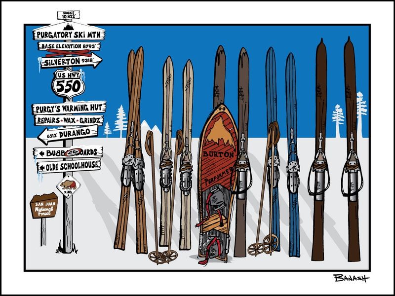 PURGATORY SIGN POST VINTAGE SKIIS | CANVAS | ILLUSTRATION | 3:4 RATIO