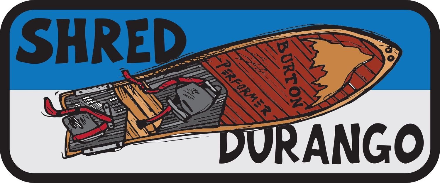 SHRED DURANGO VINTAGE SNOWBOARD | STICKER, Size: 2&quot;