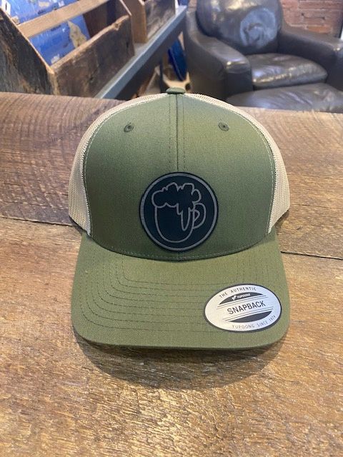 COL&#39; BEER LOGO | LEATHER PATCH | 6-PANEL PRO STYLE MESH HAT, PATCH: LEATHER, COLOR: MOSS | KHAKI