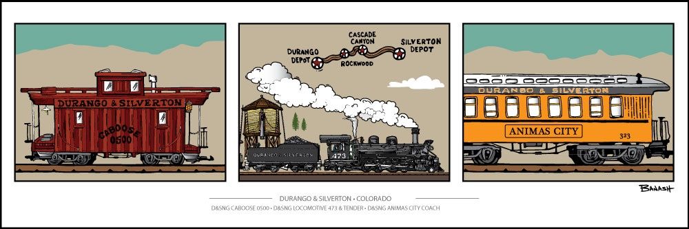 DURANGO SILVERTON COLORADO D&amp;SNG RAILROAD | LOOSE PRINT | ILLUSTRATION | 1:3 RATIO