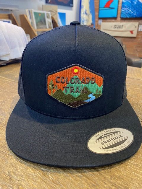 COLORADO TRAIL LOGO | STITCHED PATCH | 5-PANEL CLASSIC TRUCKER HAT, PATCH: STITCHED, COLOR: BLACK | BLACK