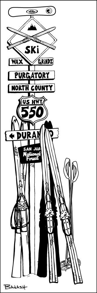 PURGATORY SKI MOUNTAIN DURANGO VINTAGE SKI QUIVER SIGN POST | CANVAS | ILLUSTRATION | 1:3 RATIO