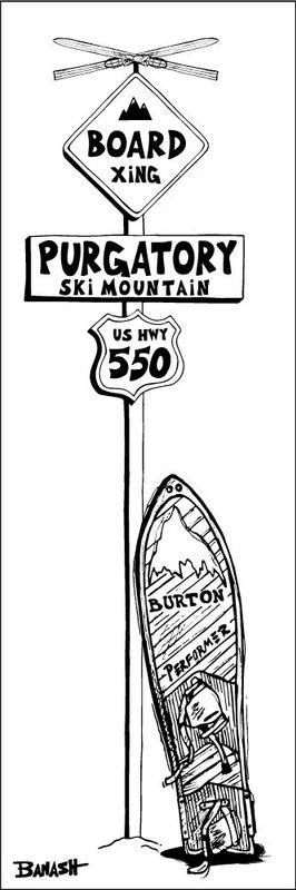 PURGATORY SNOWBOARD XING HWY 550 SIGN POST | CANVAS | ILLUSTRATION | 1:3 RATIO