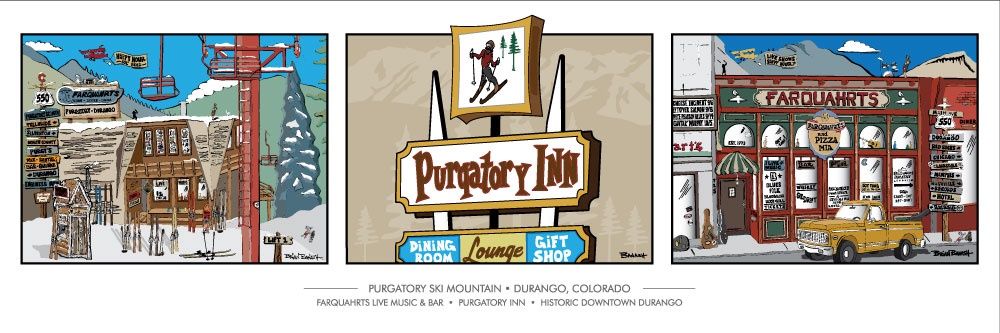 PURGATORY SKI MOUNTAIN FARQUAHRTS PURG INN FARQUAHRTS DOWNTOWN | CANVAS | ILLUSTRATION | 1:3 RATIO