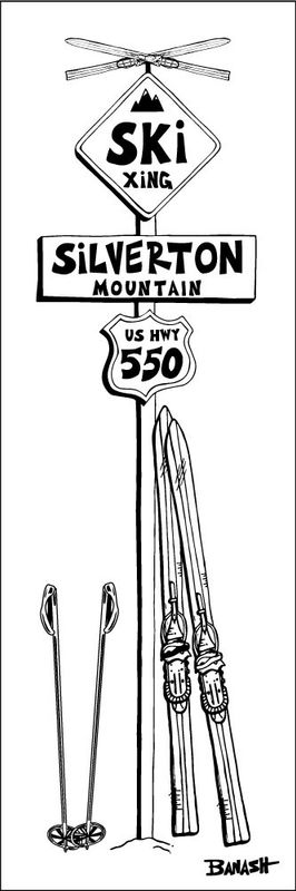 SILVERTON SKI XING VINTAGE SKIIS HWY 550 SIGN POST  | LOOSE PRINT | ILLUSTRATION | 1:3 RATIO