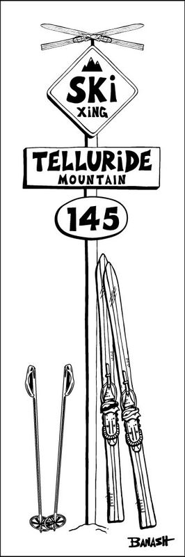 TELLURIDE MOUNTAIN SKI XING VINTAGE SKIIS HWY 550 SIGN POST  | CANVAS | ILLUSTRATION | 1:3 RATIO