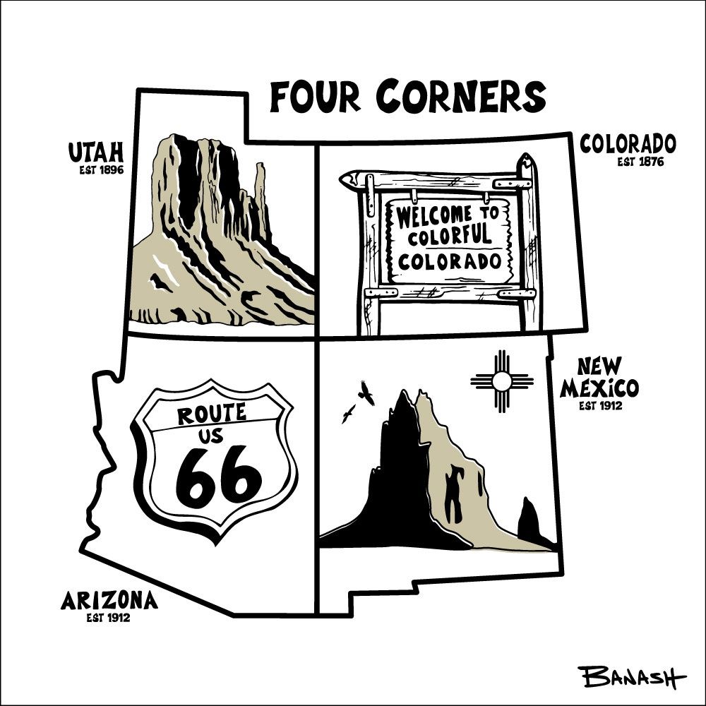 FOUR CORNERS EST DATES | CANVAS | ILLUSTRATION | 1:1 RATIO