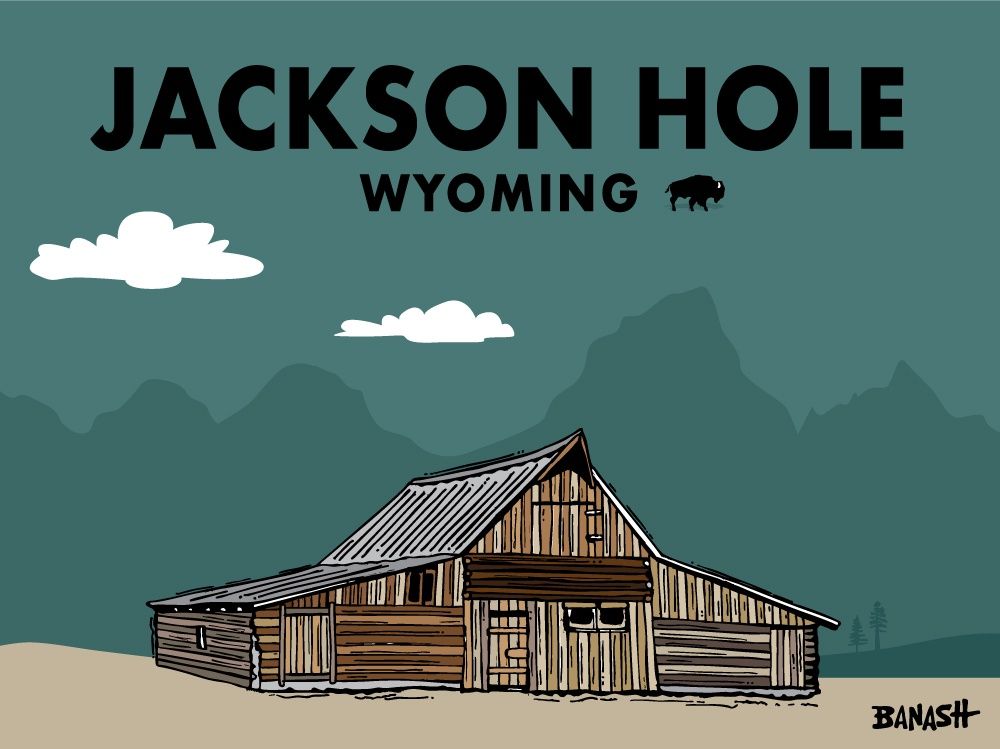 JACKSON HOLE BARN GRAND TETONS | CANVAS | ILLUSTRATION | 3:4 RATIO