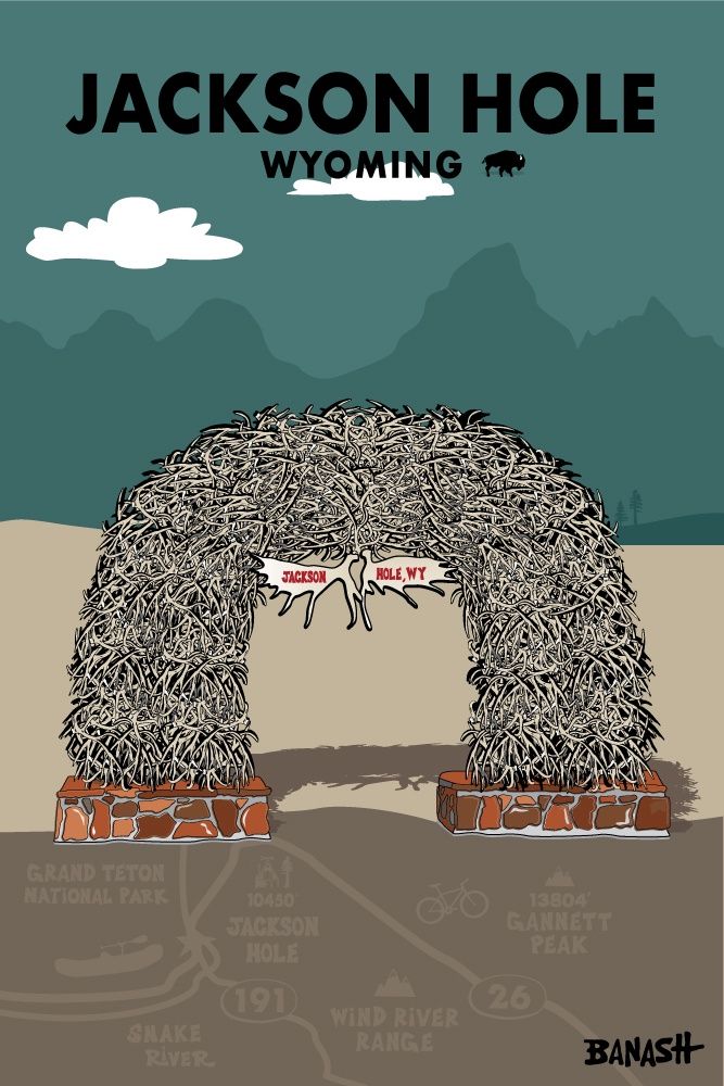 JACKSON HOLE ELK ANTLERS ARCH TOWN SQUARE | LOOSE PRINT | ILLUSTRATION | 2:3 RATIO