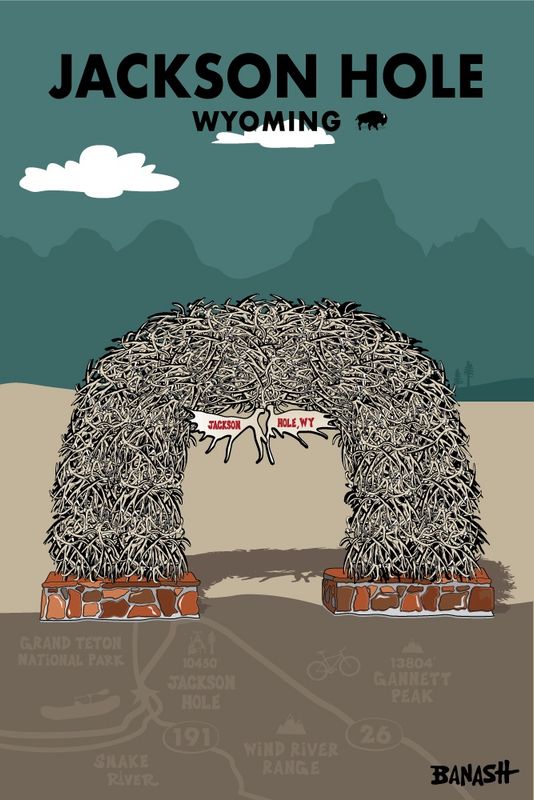 JACKSON HOLE ELK ANTLERS ARCH TOWN SQUARE | LOOSE PRINT | ILLUSTRATION | 2:3 RATIO