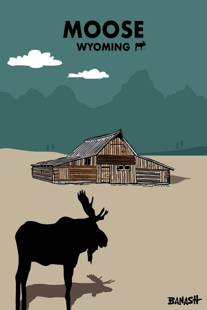 WYOMING MOOSE BARN GRAND TETONS | CANVAS | ILLUSTRATION | 2:3 RATIO