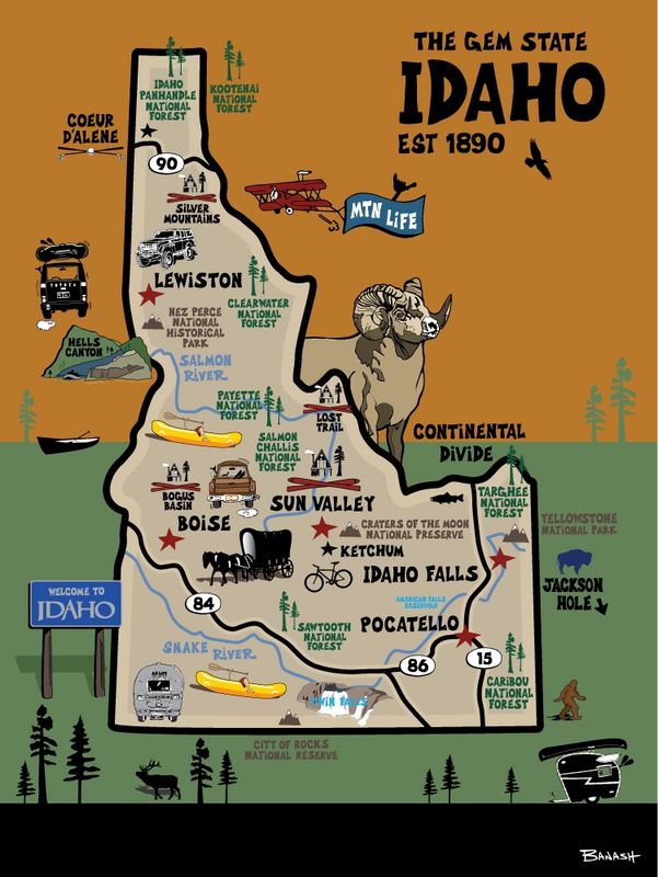 IDAHO DESTINATIONS MAP | CANVAS | ILLUSTRATION | 3:4 RATIO