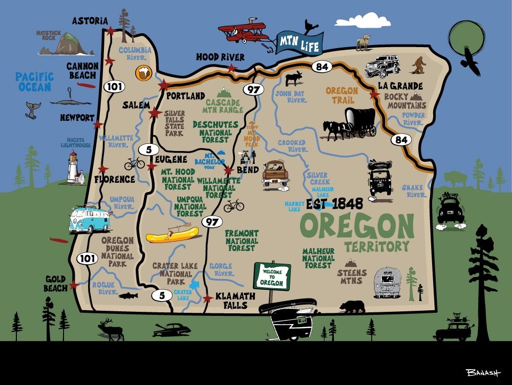 OREGON DESTINATIONS MAP | CANVAS | ILLUSTRATION | 3:4 RATIO