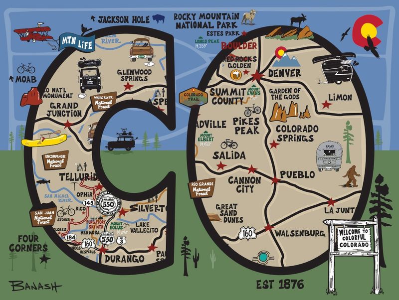 CO OUTLINE DESTINATIONS MAP | LOOSE PRINT | ILLUSTRATION | 3:4 RATIO